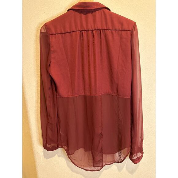 Free People Half Sheer Blouse, burgundy - Picture 3 of 5